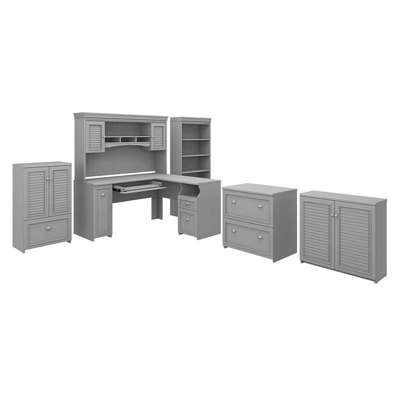Bush Furniture Fairview 60W L Desk 6 Pc Office Set in Cape Cod Gray
