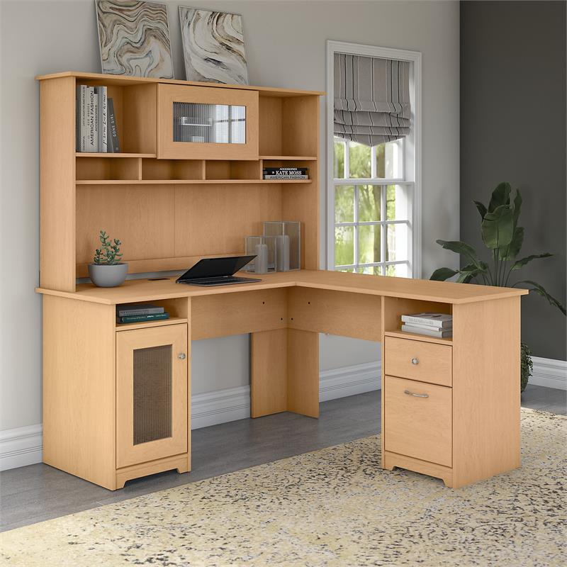 Cabot 60w L Shaped Computer Desk With Hutch In Natural Maple
