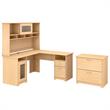 Cabot L Shaped Desk with Hutch & File Cabinet in Natural Maple - Engineered Wood