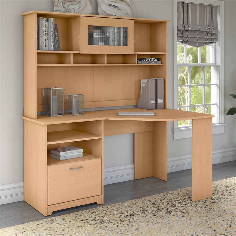 Cabot 60W Corner Desk with Hutch in Natural Maple - Engineered Wood ...