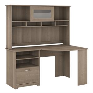 Cabot 60W Corner Desk with Hutch in Ash Gray - Engineered Wood