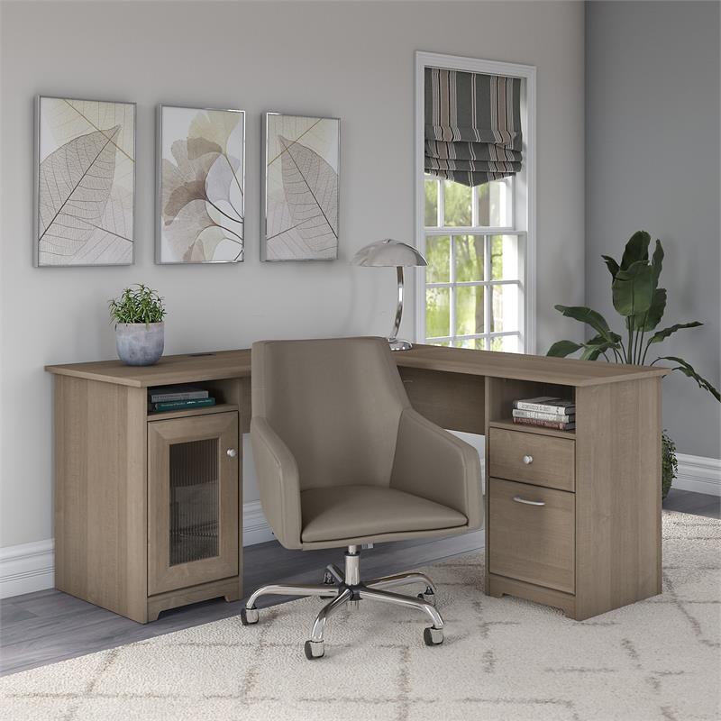 Bush Cabot Engineered Wood Computer Desk and Chair Set in Ash Gray