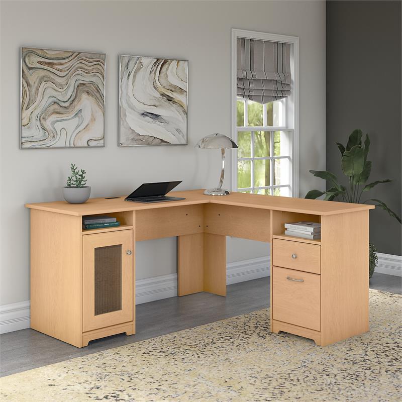 Cabot 60W L Shaped Computer Desk in Natural Maple ...