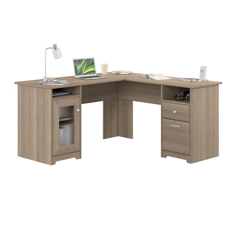 Cabot 60W L Shaped Computer Desk with Storage in Ash Gray - Engineered Wood