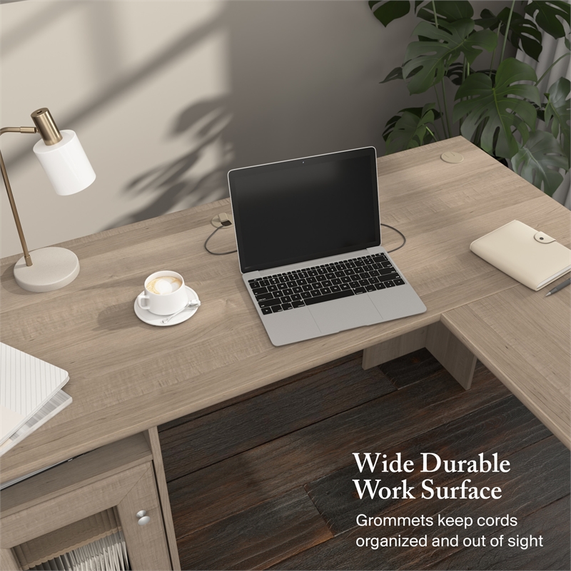 Cabot 60W L Shaped Computer Desk with Storage in Ash Gray - Engineered Wood