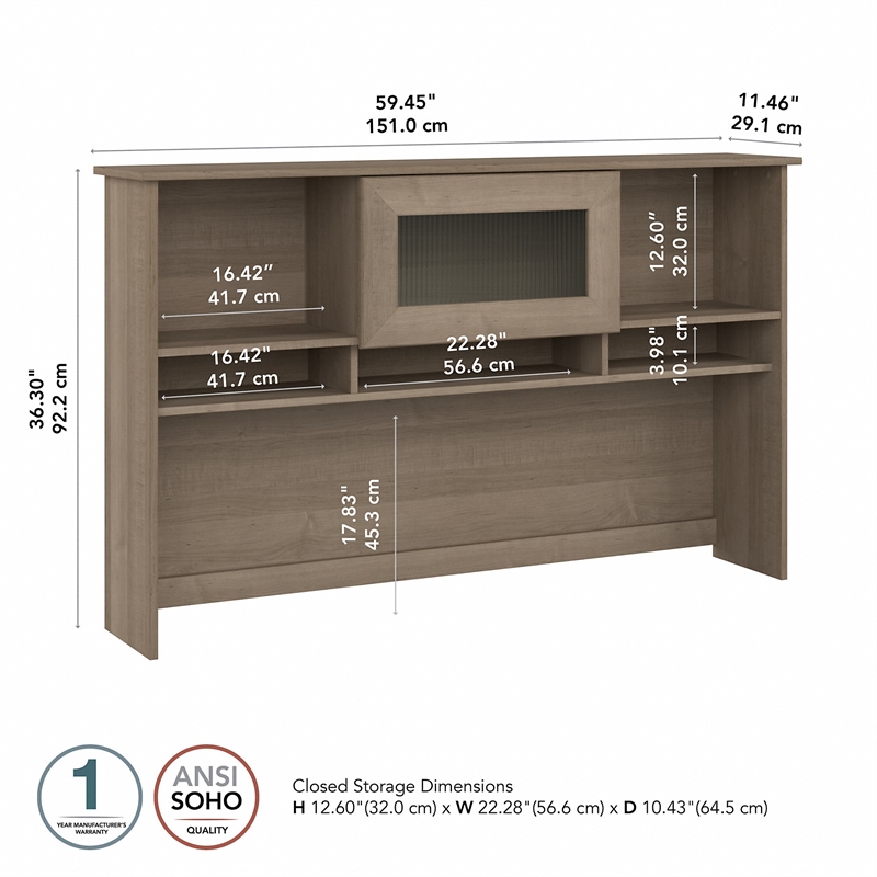 Bush Business Furniture Cabot 60W Hutch in Ash Gray - Engineered Wood