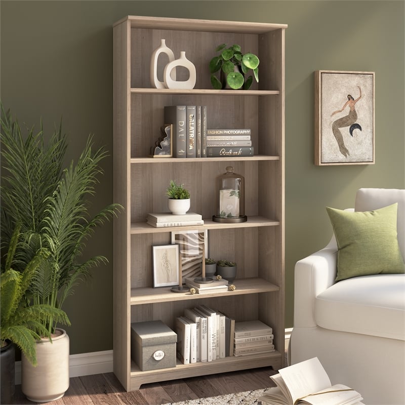 Cabot Tall 5 Shelf Bookcase in Ash Gray - Engineered Wood