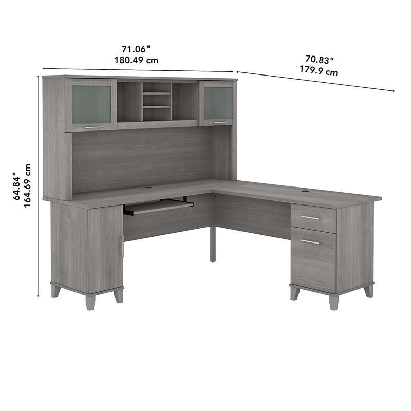 Somerset 72W L Shaped Desk with Hutch in Platinum Gray - Engineered Wood