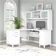 Somerset 60W L Shaped Desk with Hutch in White - Engineered Wood
