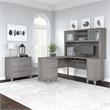 Somerset 60W L Shaped Desk with Hutch & File Cabinet in Gray - Engineered Wood