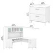 Somerset 72W L Shaped Desk with Hutch & File Cabinet in White - Engineered Wood