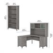 Somerset 60W L Shaped Desk with Hutch and Bookcase in Gray - Engineered Wood