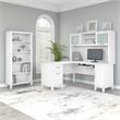 Somerset 60W L Shaped Desk with Hutch and Bookcase in White - Engineered Wood