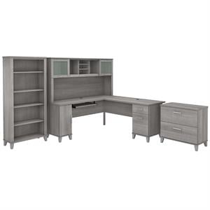 Somerset 72W L Shaped Desk Set with Hutch and Storage in Gray - Engineered Wood