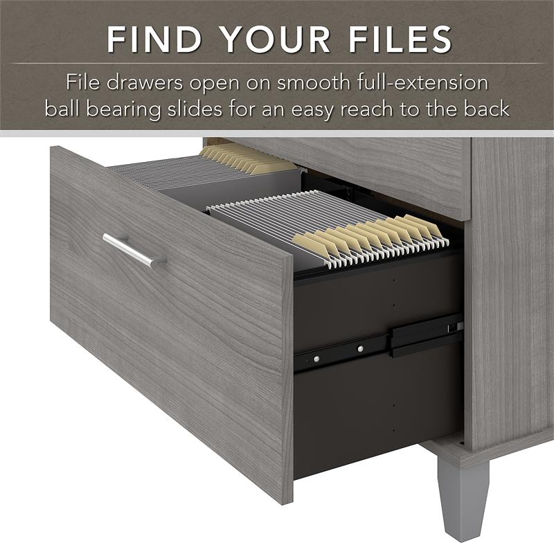 Somerset 60W Office Desk with File Cabinet & Bookcase in Gray - Engineered Wood