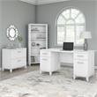 Somerset 60W Office Desk with File Cabinet & Bookcase in White - Engineered Wood