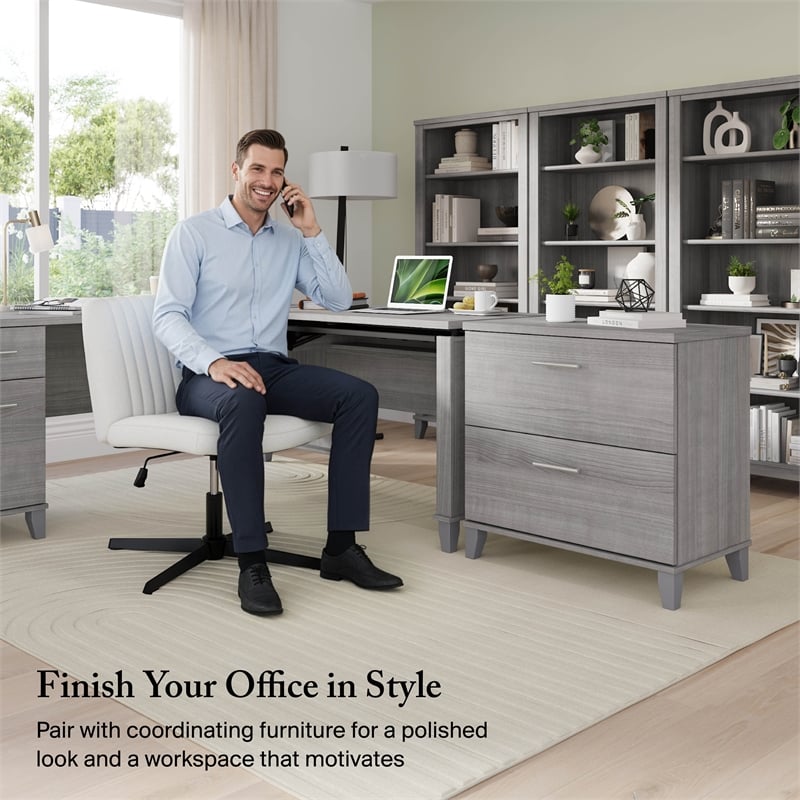 Somerset 72W 3 Position Sit to Stand L Desk in Platinum Gray - Engineered Wood