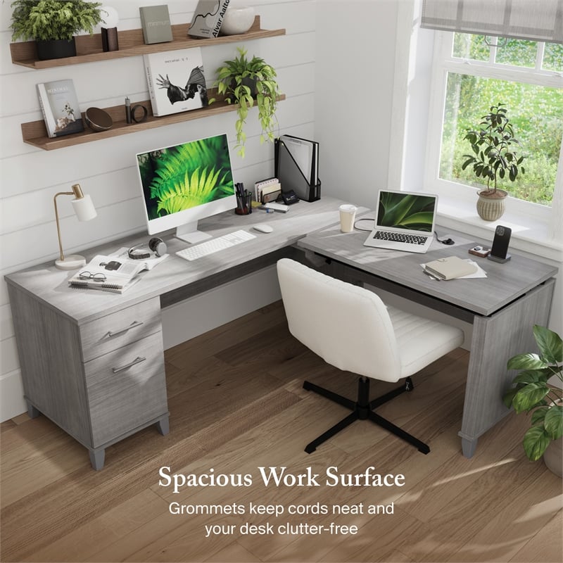 Somerset 72W 3 Position Sit to Stand L Desk in Platinum Gray - Engineered Wood