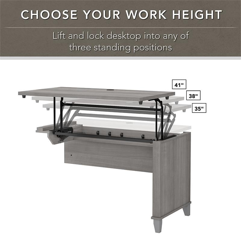 Somerset 72W Sit to Stand L Desk with Hutch in Platinum Gray - Engineered Wood