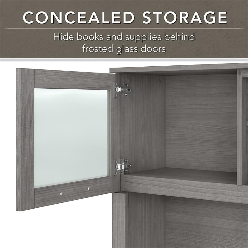 Somerset 72W Sit to Stand L Desk with Hutch in Platinum Gray - Engineered Wood