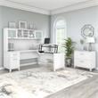 Somerset Sit-Stand L Desk with Hutch and File Cabinet in White - Engineered Wood