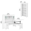 Somerset Sit to Stand L Desk with Hutch and Bookcase in White - Engineered Wood