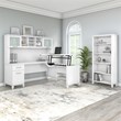 Somerset Sit to Stand L Desk with Hutch and Bookcase in White - Engineered Wood