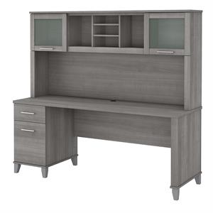 Somerset 72W Office Desk with Drawers and Hutch in Gray - Engineered Wood