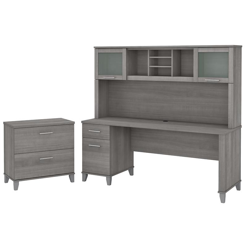 Somerset 72W Office Desk with Hutch and File in Gray