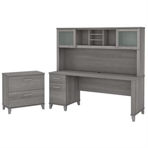 Somerset 72W Desk with Hutch and File Cabinet