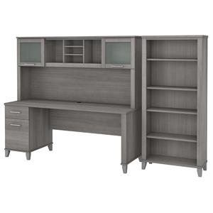 Somerset 72W Desk with Hutch and Bookcase in Platinum Gray - Engineered Wood