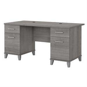 Somerset 60W Office Desk with Drawers in Platinum Gray - Engineered Wood