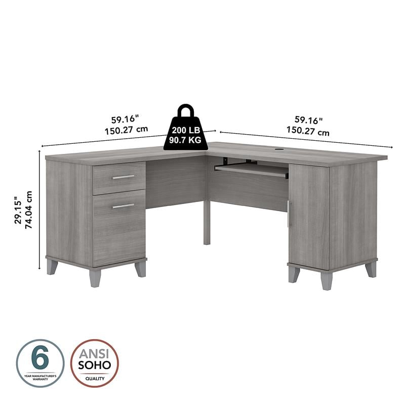 Somerset 60W L Shaped Desk with Storage in Platinum Gray - Engineered Wood