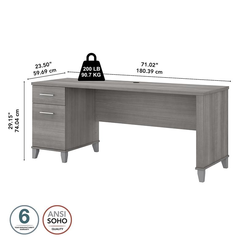 Somerset 72W Office Desk with Drawers in Platinum Gray - Engineered Wood