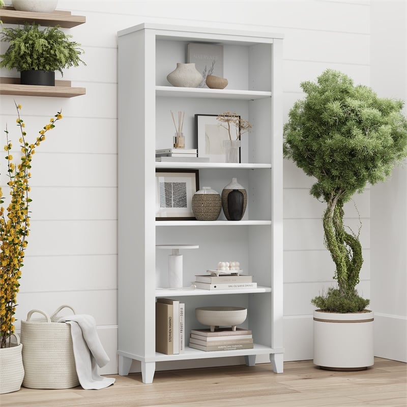 Somerset Tall 5 Shelf Bookcase in White - Engineered Wood
