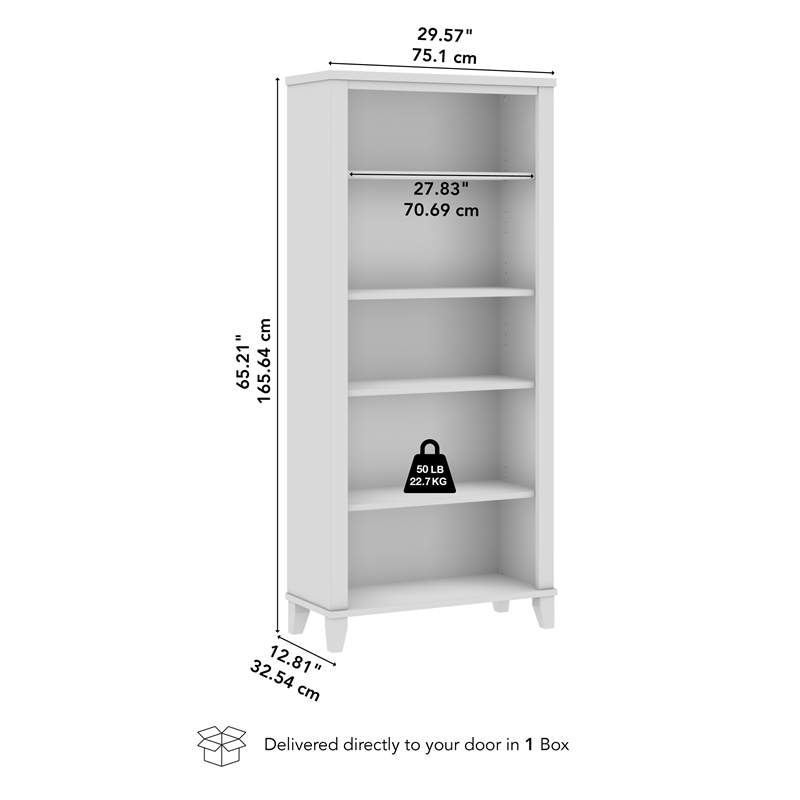 Somerset Tall 5 Shelf Bookcase in White - Engineered Wood