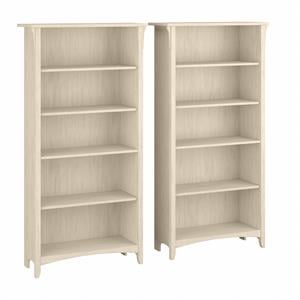 Salinas Tall 5 Shelf Bookcase - Set of 2 in Antique White - Engineered Wood