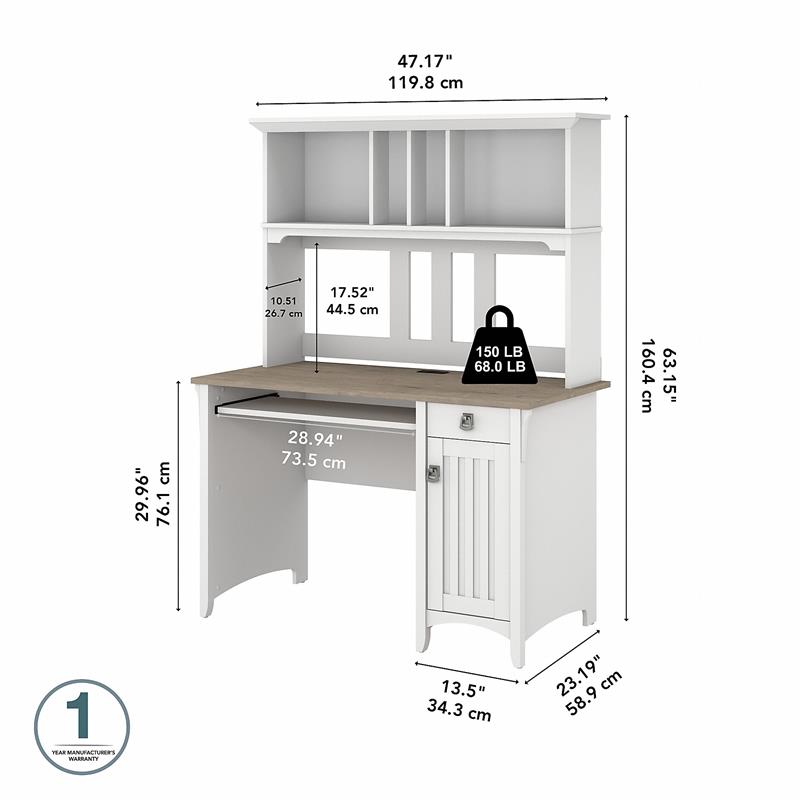 Salinas Engineered Wood Small Computer Desk with Hutch in White/Shiplap Gray