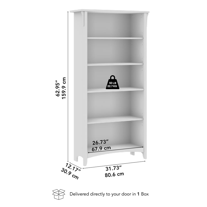 Salinas Tall 5 Shelf Bookcase in Pure White - Engineered Wood