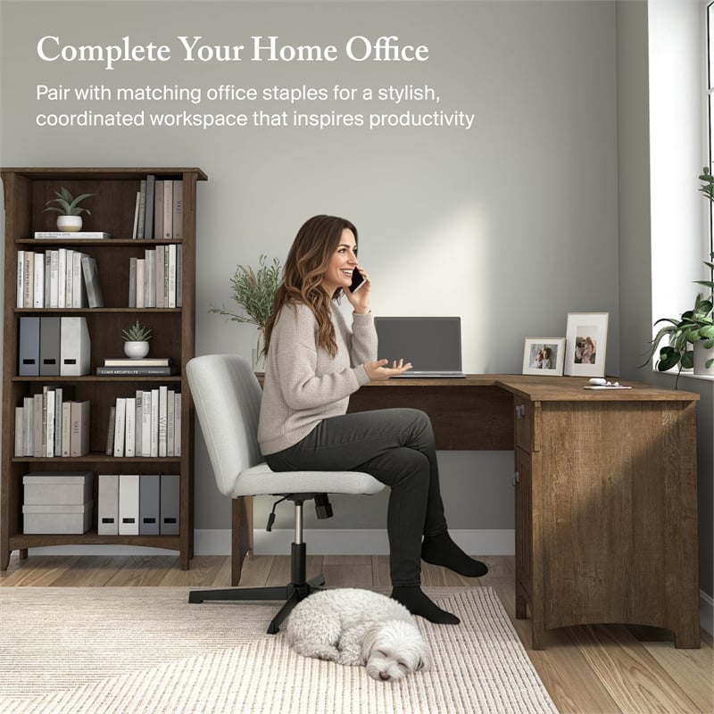 Salinas 60W L Shaped Desk with Storage in Ash Brown - Engineered Wood