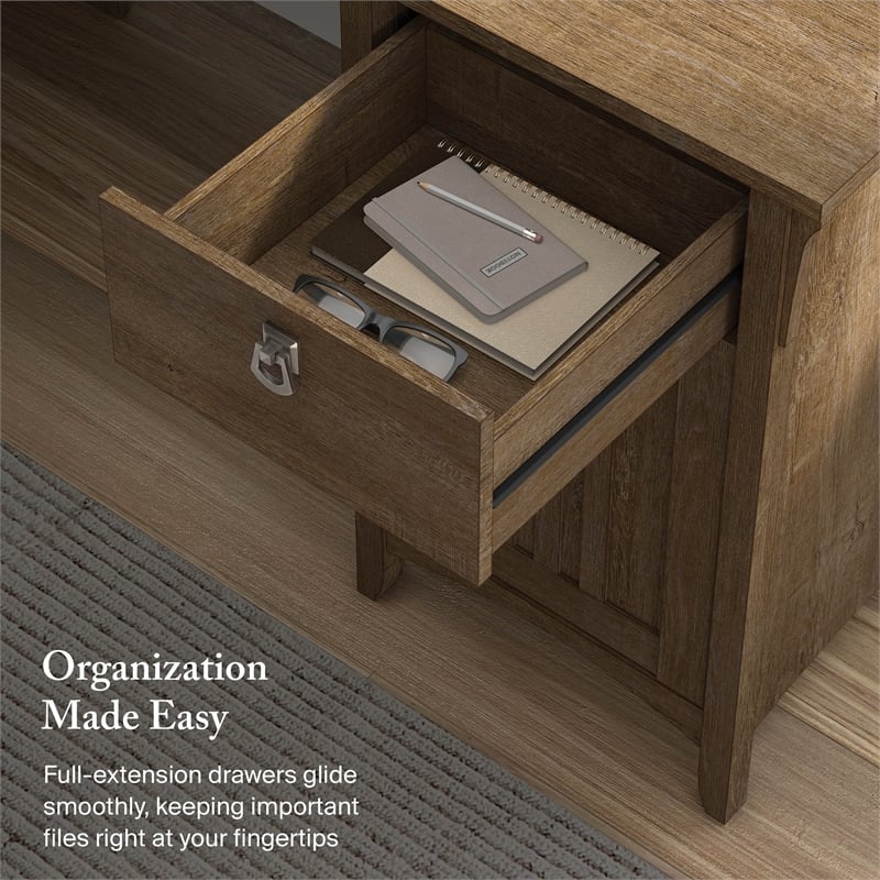 Salinas 60W L Shaped Desk with Storage in Ash Brown - Engineered Wood