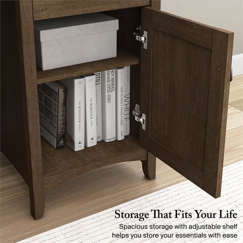 Salinas 60W L Shaped Desk with Storage in Ash Brown - Engineered Wood