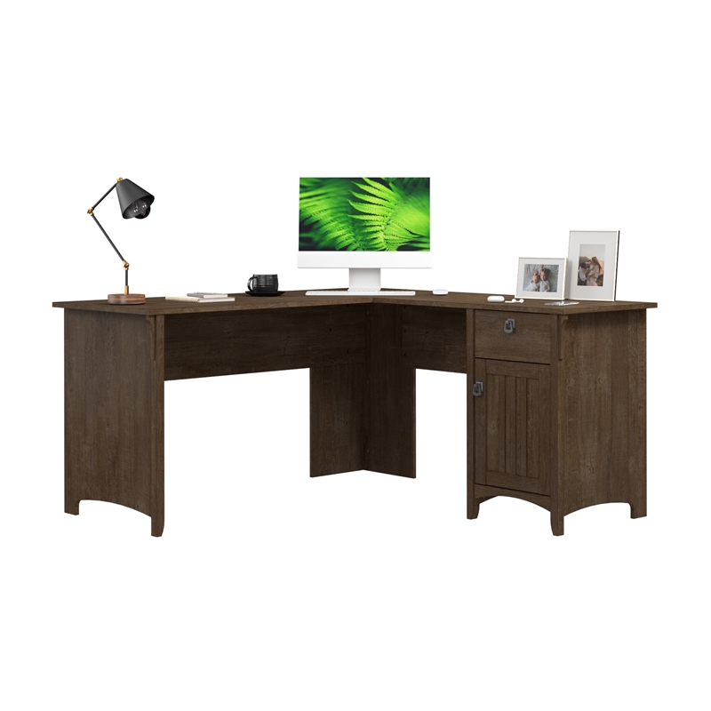 Salinas 60W L Shaped Desk with Storage in Ash Brown - Engineered Wood