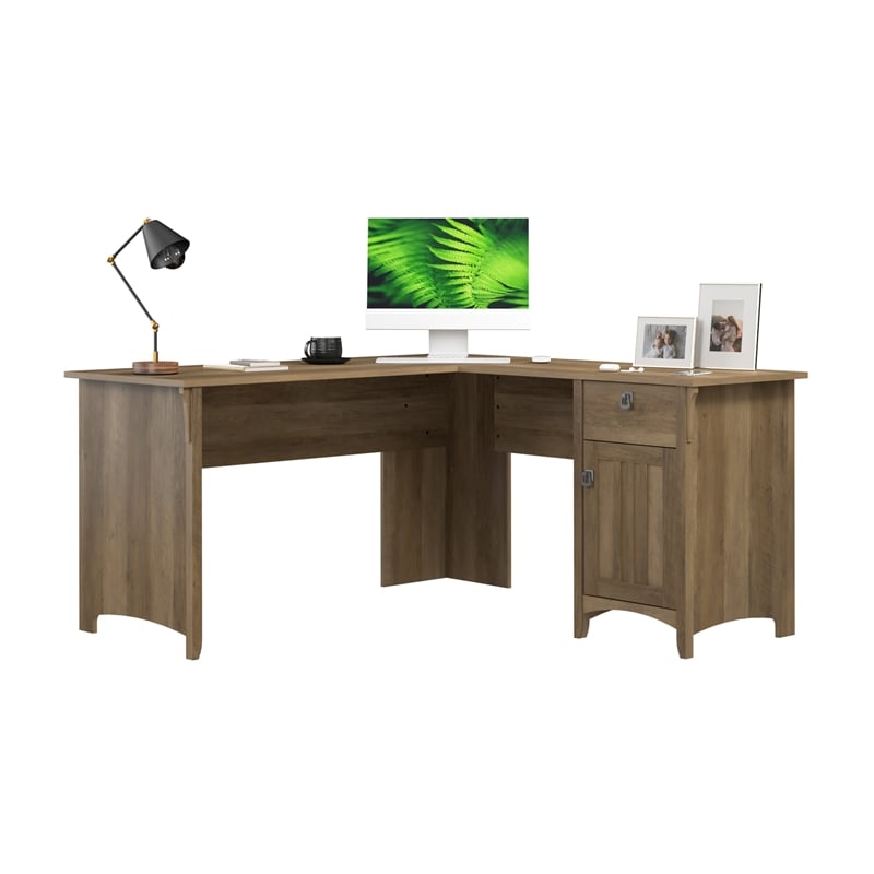 Salinas 60W L Shaped Desk with Storage in Reclaimed Pine - Engineered Wood