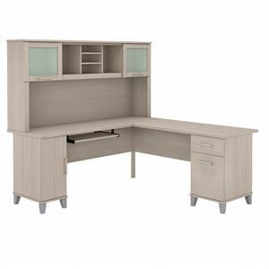 Somerset 72W L Shaped Desk with Hutch in Sand Oak - Engineered Wood
