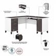 Somerset 60W L Shaped Desk with Hutch in White and Storm Gray - Engineered Wood