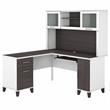 Somerset 60W L Shaped Desk with Hutch in White and Storm Gray - Engineered Wood