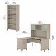 Somerset 60W L Desk with Hutch and Bookcase in Sand Oak - Engineered Wood