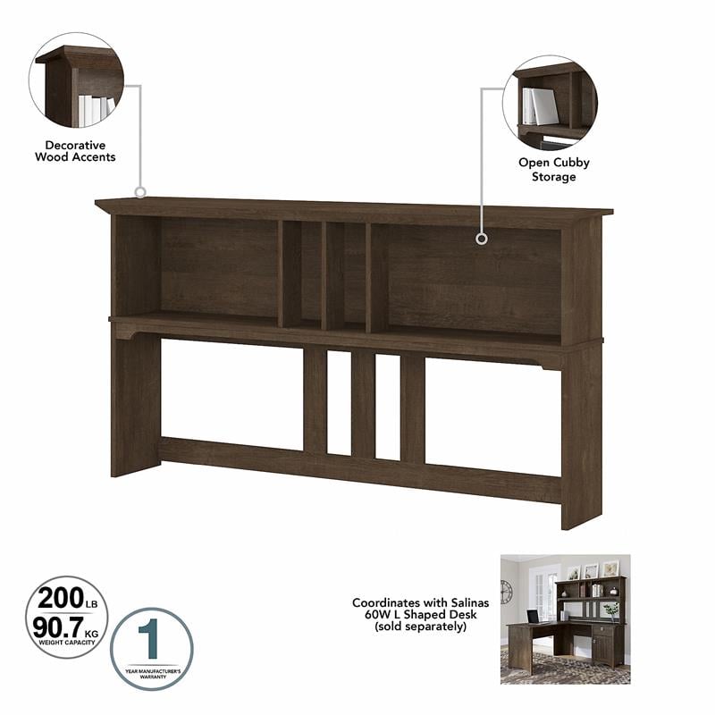 Salinas 60W Hutch for L Shaped Desk in Ash Brown - Engineered Wood