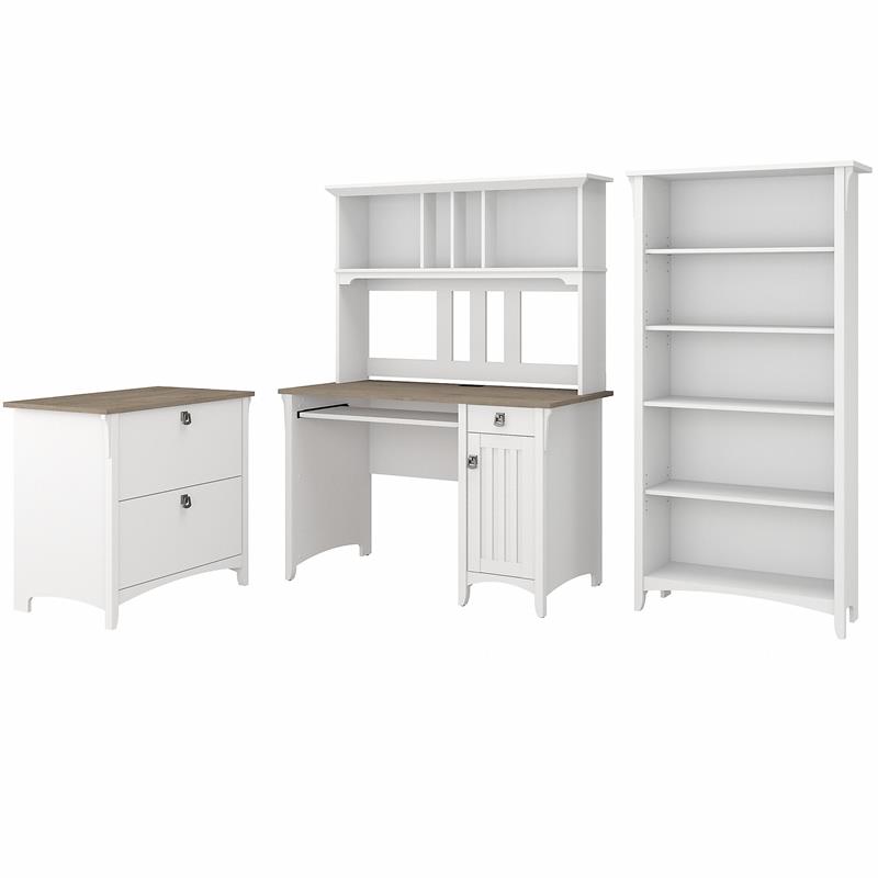 Salinas Mission Desk with Hutch and Storage in White/Shiplap